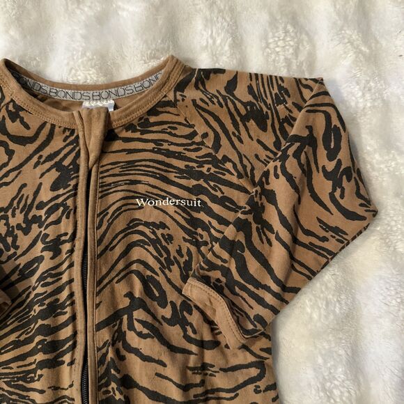 Bonds Wondersuit 12-18 Months Baby Bodysuit Sleeper Tiger Print Brown - Picture 3 of 11